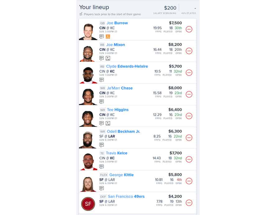 FanDuel Lineup for Sunday NFL Conference Championships