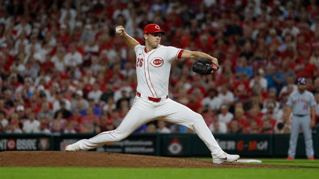 Chase Burns pitching for the Cincinnati Reds