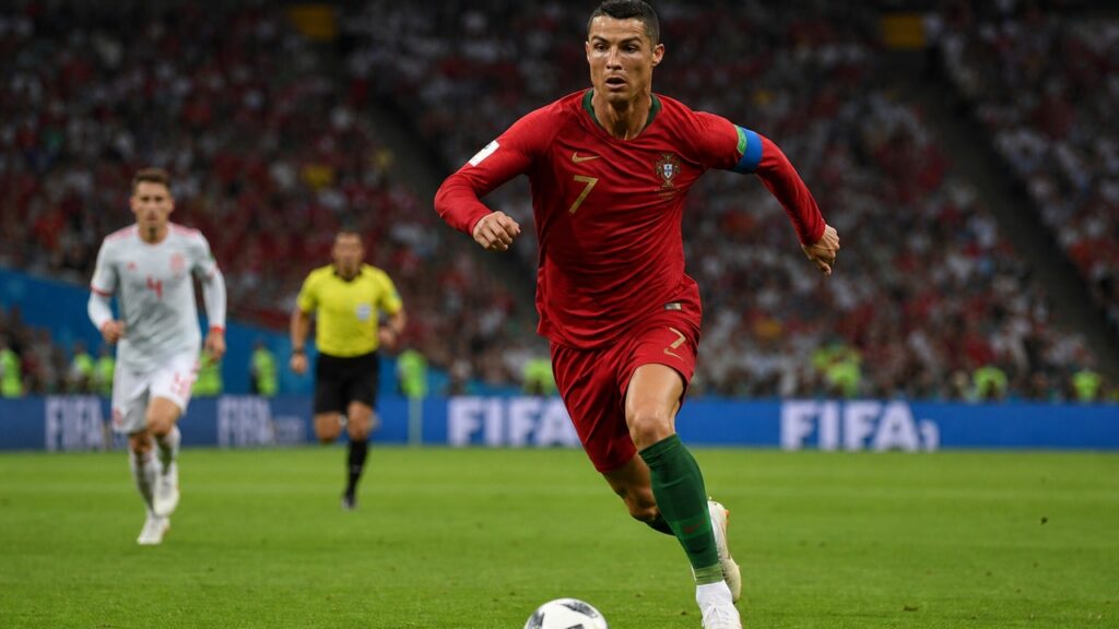 Soccer player in red national team jersey at the 2026 FIFA World Cup