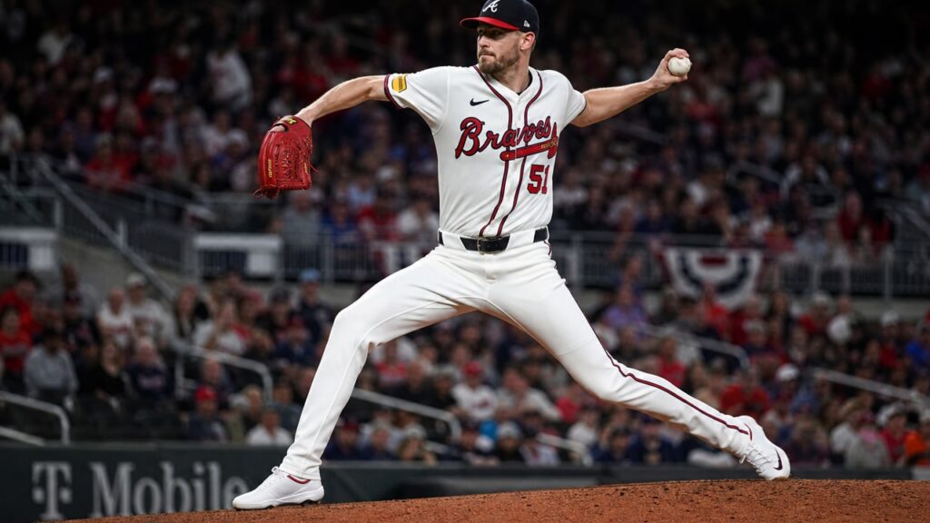 Chris Sale pitching for the Atlanta Braves at Truist Park