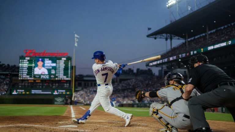 Pete Crow-Armstrong batting for the Chicago Cubs