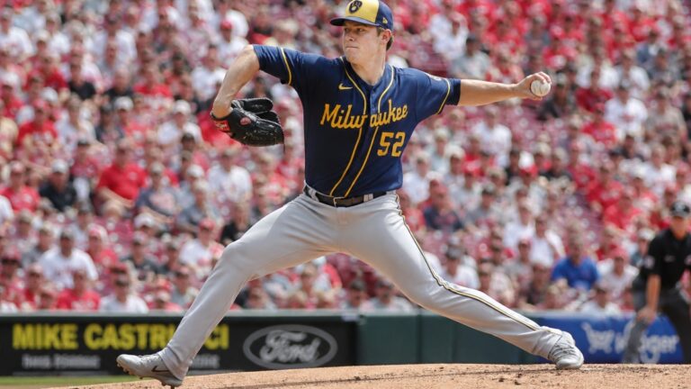 Kyle Harrison pitching for the Milwaukee Brewers
